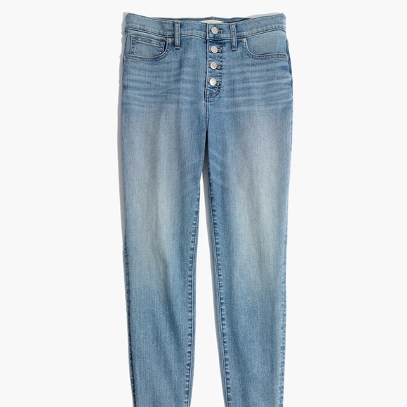 Madewell 9” Button-Front High-Rise Skinny Crop Jeans, Denton Wash, Size 30 - Picture 15 of 16